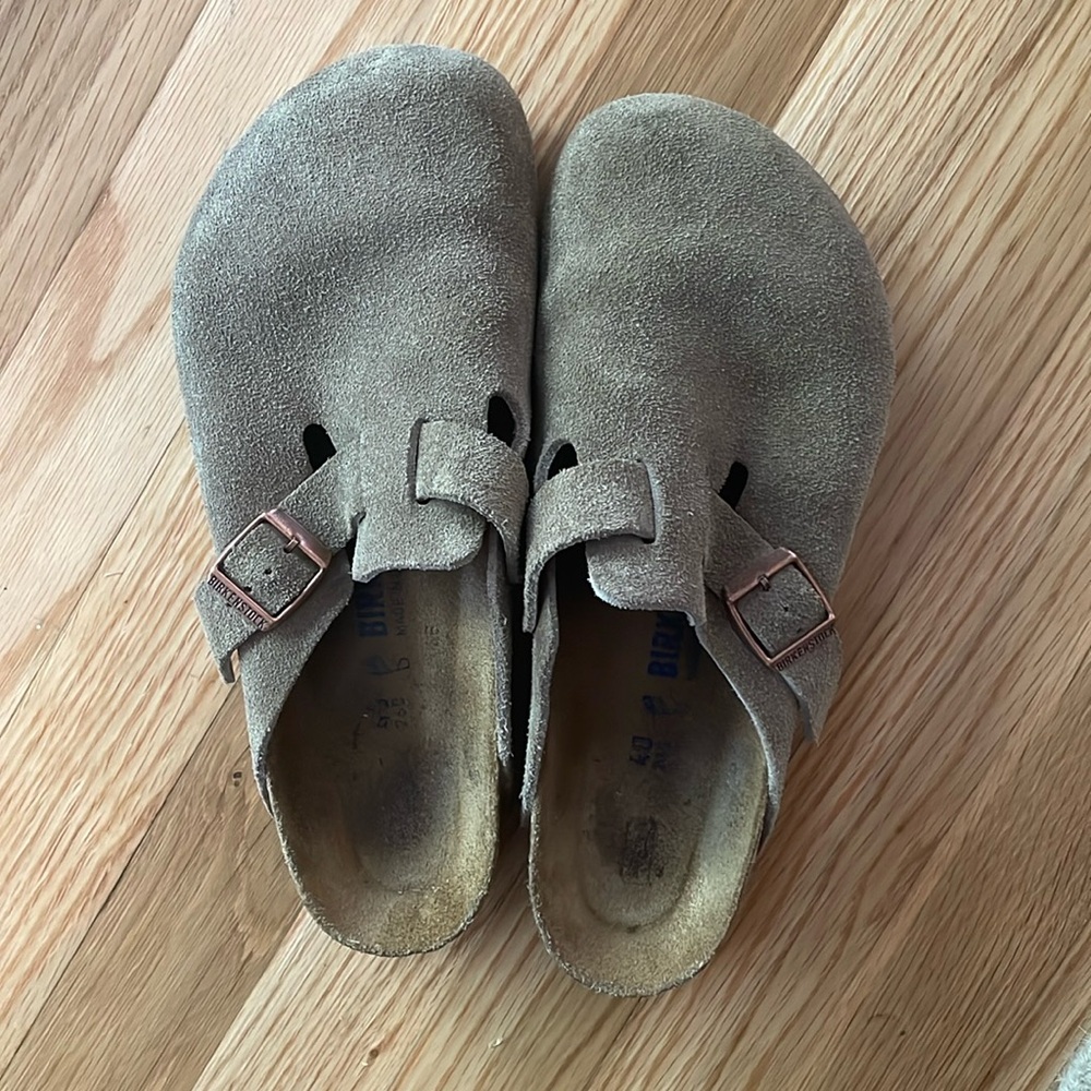 Birkenstock Boston Clogs Suede Leather Taupe